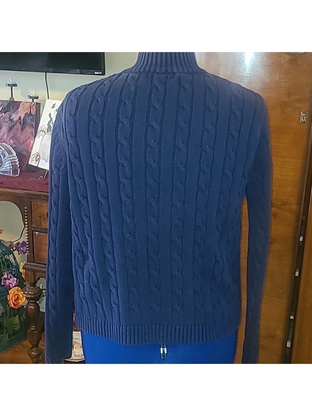 Chaps Cable Knit Sweater.sz.L.dark Blue/white Chaps Emblem. Unisex. (#1573) - Picture 5 of 15